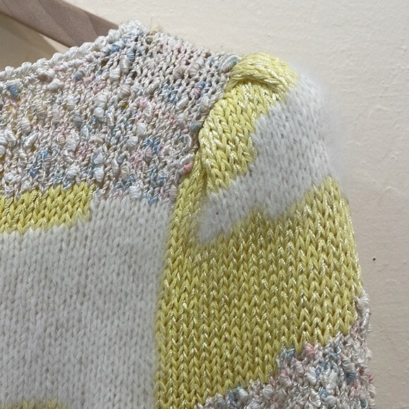 Vintage 1980's Pastel  Yellow & Off White Angora & Silk Knit Sweater - M - Picture 8 of 12